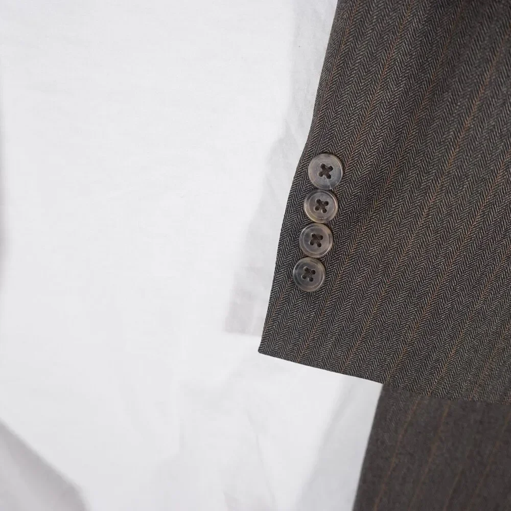 Burberry Brown Pinstripe Herringbone Blazer 44R  See Photos